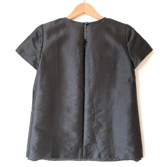 J.Crew Collection Wool Silk Twill Top Black Short Sleeve Blouse Size 00 Holidays - Picture 2 of 12